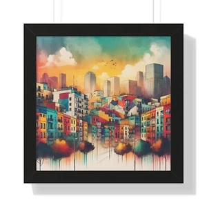 Abstrakte Stadt Gerahmter Kunstdruck Wohndeko Wandbehang Zimmer Studio Kunst - Bild 1 von 4