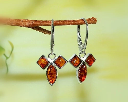Bernstein Ohrhänger Silber 925 Ohrringe braun cognac echt Sterlingsilber ea27 - Bild 1 von 1