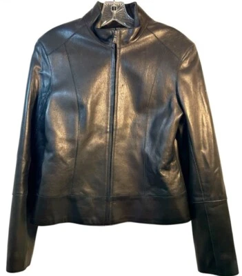 ANDREW MARC NEW YORK LADIES LEATHER COAT MEDIUM BLACK EVERYDAY CAPSULE MODERN - Image 1 of 4