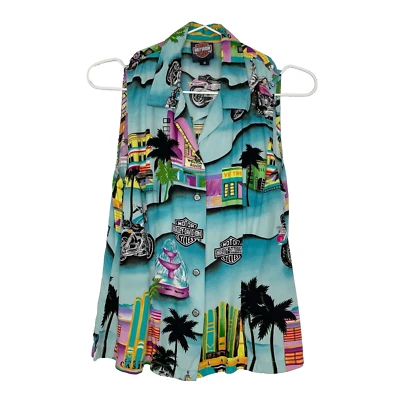 Camisa Top Tori Richard Harley Davidson Botón Delantero Mujer Talla S Estampado Novedad Foto 1 de 4