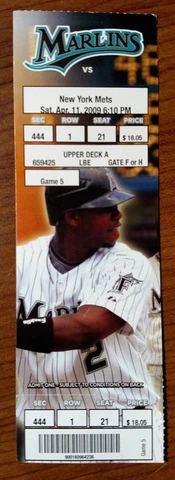 Miami Florida Marlins Ticket Stub 04-11-09 vs Mets Hanley Ramirez - Fast Ship Cover