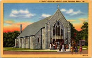 Rehoboth Beach DE Saint Edmunds Catholic Church Crowd 1940 linen postcard H582 - Picture 1 of 2