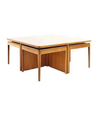 Kipp Stewart Drexel Mid Century Black Laminate&Walnut Nesting Table Set Cover