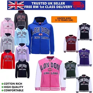 Kids Youth Zip Up London England Hoodie Sweat Jacket Union Jack Age 3-13 UK Spec - Picture 1 of 35