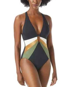 Vince Camuto Damen-Einteiler goldschimmernd blockiert schief V-Ausschnitt L11572 Größe 6 - Bild 1 von 4