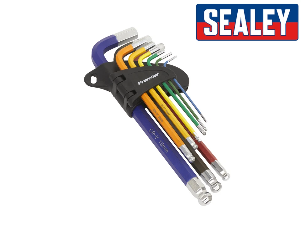 Sealey Premier Long Ball-End Allen Hex Key Set 9pc Colour Coded Multi-coloured - Image 1 of 3