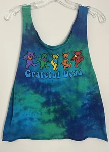 Grateful Dead blau grün Batik bunte tanzende Bären roher Saum U-Ausschnitt Tank - Bild 1 von 5