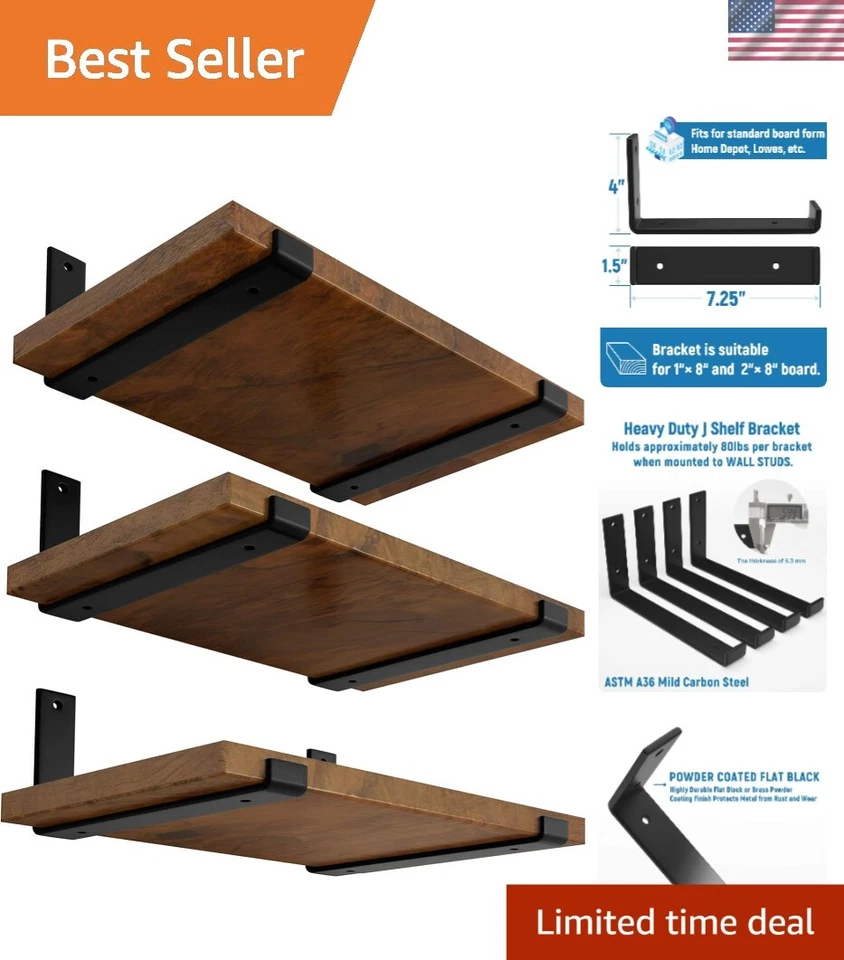 LEOPO Shelf Brackets for 8 inch Shelves Floating 7.25"-6 Pack Black