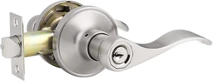 Entry Front Door Handle with Key Stainless Steel Wave Style Lock Set Satin - Picture 1 of 12