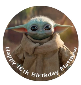 Baby Yoda Star Wars Mandalorian Personalised Cake Topper Edible Wafer Paper 7.5" - Picture 1 of 3