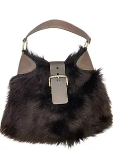 Prada Faux Fur Buckle Black/Brown Hobos Lady's Bag- Made in Italy - Picture 1 of 9
