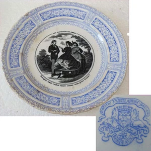 ASSIETTE POTERIE J.VIEILLARD & Cie BORDEAUX LES RIDICULES DE PARIS THÈME FUMER - Picture 1 of 1