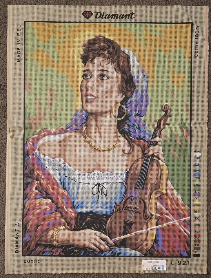 Needlepoint tapestry painted canvas C921 - Gypsy Girl w/ Violin (24"x32") - Image 1 of 1