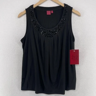 COLECCIÓN 212 Blusa M Plisada Tachonada Camiseta sin Mangas Elastizada Negra NUEVA Foto 1 de 4