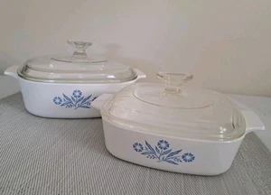 Corning Ware A-2-B Blue Cornflower 2L And A-1-B 1L Casserole Dish w/PYREX lids  - Picture 1 of 24