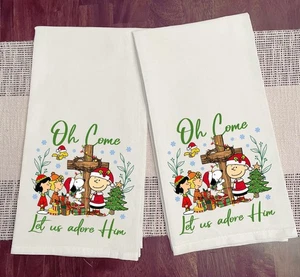 Kitchen Towels Snoopy Charlie Brown Christmas  Dish Towels 100% Cotton 28x28 New - Picture 1 of 1