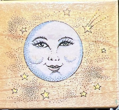 Espacio sello de goma estrellas cara luna llena celestial All Night Media Foto 1 de 4