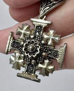 Vintage-Antique 900 FIne Silver Jerusalem Maltese Cross Pendant - Picture 1 of 8