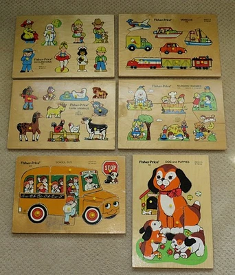 Vintage Fisher Price Lot of 6 Wood Wooden Peg Puzzles #503 507 508 510 511 515 - Image 1 of 4