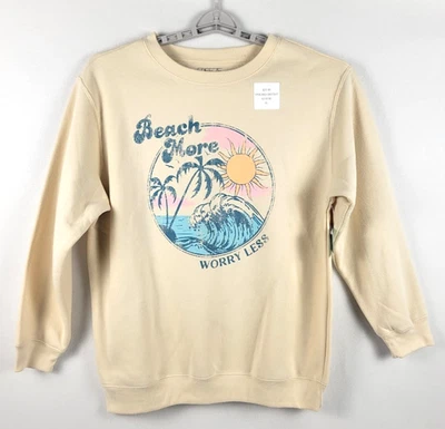 NUEVO CON ETIQUETAS Freeze Mujer XL Sudadera Beige "Beach More Worry Less" Gráfico Pullover Foto 1 de 4