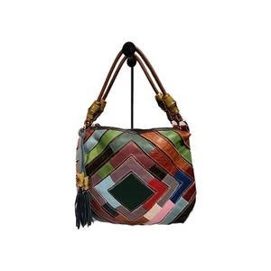 CHAOS BY ELSIE MULTI-COLOR PATCHWORK LEATHER HOBO/SHOULDER BAG. - Picture 1 of 12