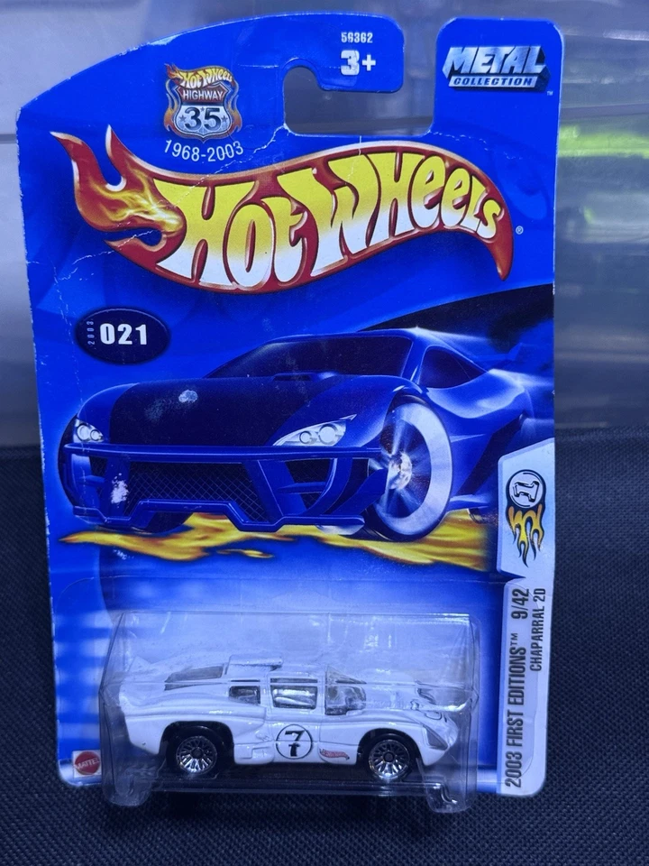 2003 Hot Wheels #21 Blue-Tab First Editions 9/42 CHAPARRAL 2D White w/Lace Spoke - Image 1 of 1