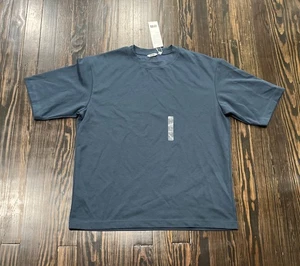 Uniqlo Airism Cotton Crew Neck Oversized T Shirt Men’s Large Blue NEW - Picture 1 of 4