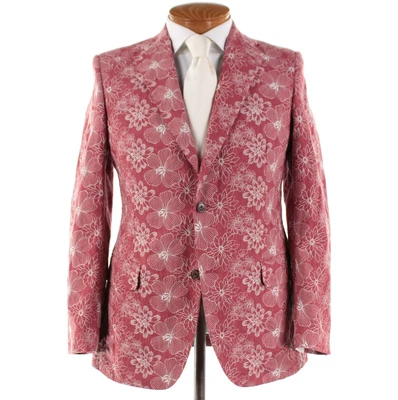 Abrigo Deportivo Belvest Nuevo con Etiquetas Algodón Talla 48R (38R EE. UU.) Rojo con Blanco Bordado Floral Foto 1 de 4