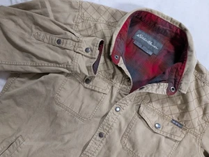 Eddie Bauer Hemd Jacke Taschen Flanell gefüttert schwerer Druckknopf beige Herren L - Bild 1 von 9