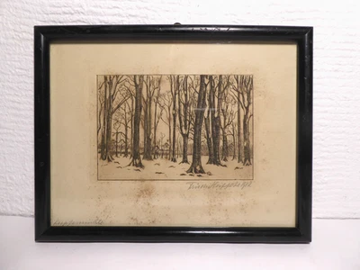 antik Radierung "Kupfermühle" Friedrich Häffcke schwarz Holzrahmen Glas 18x14 cm - Bild 1 von 4