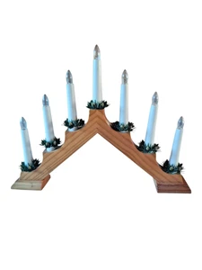2 X Weihnachts-Leuchter Electric 7-flammig White Candles Wood Light Warm White - Picture 1 of 13