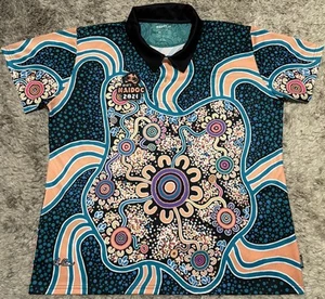 Q94 Alicia Close Indigenous Artist Australia Naidoc Polo Shirt Art Womens 24 VGC - Picture 1 of 10