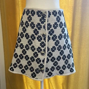 KATE SPADE NEW YORK FRENCH CREAM SPADE TWEED SKIRT BLACK WHITE FLOWERS 4 - Picture 1 of 14