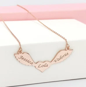 Personalized Angel Wings Name Necklace 925 Silver, Name Necklace Custom Jewelry - Picture 1 of 12
