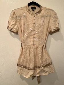 Vintage Y2K Bebe White Cream Puff Sleeves Lace Babydoll Top Medium Butterfly - Picture 1 of 22