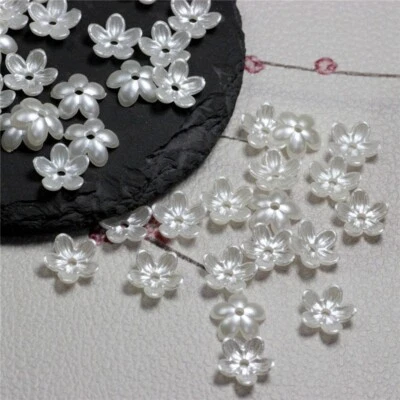 100x Pearl Color Acrylic 5-petal Bowl Flower Beads 12mm DIY Earrings Crafting - Image 1 of 4