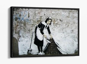 BARRENDERO BANKSY - EFECTO FLOTANTE LONA ARTE DE PARED IMPRESIÓN - BLANCO NEGRO - Imagen 1 de 12