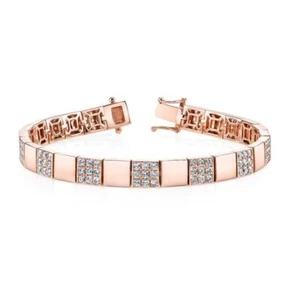 Mens Rose Gold Plated Bracelet 925 Sterling SIlver White Studded CZ Jewelry - Picture 1 of 9