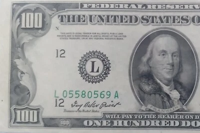 1950 B~ERROR/MISCUT~ $100 DollarBill [L]:Federal Reserve Note_GreenBack_ERROR - Image 1 of 4