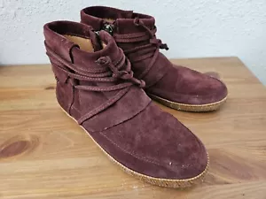 UGG Gr. 6 Damenstiefel burgunderrot Gaviota kurz Fransen mit Schlitz zum Binden - Bild 1 von 11