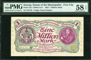 Danzica 1923 1 milione di marchi P24a PMG 58 EPQ AUNC - Foto 1 di 2