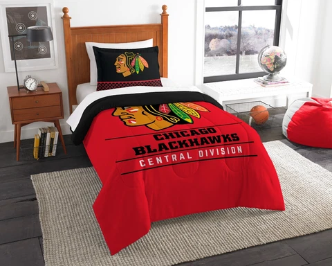 Chicago Blackhawks Twin Comforter & Sham Set  "Draft” Official NHL Cover