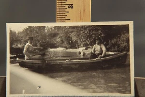 Real Photo Postcard, Couple In Boat Fishing Derick Lake, RPPC Silver Gelatin - Picture 1 of 4