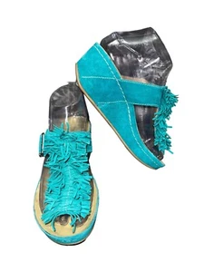 DAVID TATE WOMENS WEDGE SANDALS TURQUOISE LEATHER UPPER SIZE 6.5M - Picture 1 of 5