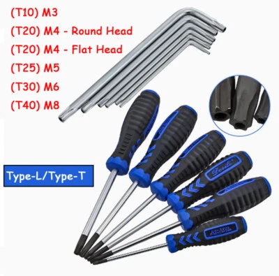 Torx Screwdriver Security Torx Hex Spanner Bits L-Type & T-Type M3 M4 M5 M6 M8 - Image 1 of 4