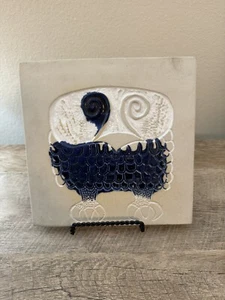 Bennington Potters Eule Fliese Untersetzer Dekor 8" quadratisch blau & weiß - Bild 1 von 15