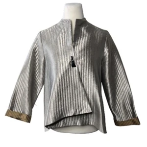 IC by Connie K Quilted Jacket Asymmetric S Pewter Metallic Toggle Futuristic - Picture 1 of 12