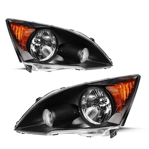 For 2007-2011 Honda CRV CR-V Black Headlights Amber Corner Headlamps L+R - Picture 1 of 6