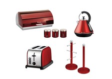 Matching Kitchen Set of Toaster,Kettle, Bread bin & Mugtree Ruby-Red