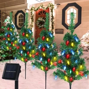 4-Packs Solar Stake Lamp Christmas Tree Lights Outdoor Pathway Garden Lawn Lamps - Picture 1 of 13